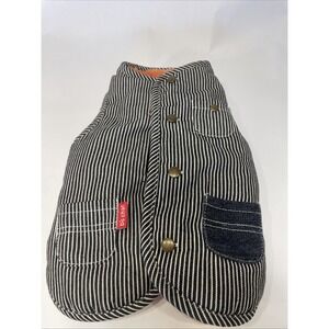 Dog Pinstriped Denim Jacket  Winter Fleece Lined- Measurements In Photos